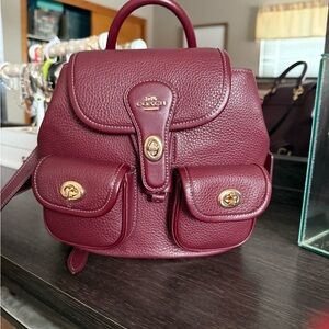 Coach Deep Red Leather Backpack